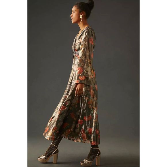 New Anthropologie Caballero Deep V-Neck Maxi Dress Size Small - Picture 3 of 9